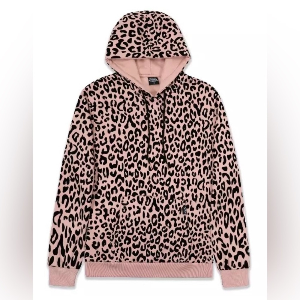 Von Dutch Womens Dirty Pink Cheetah/Leopard/Animal Print Sweatshirt Hood XL